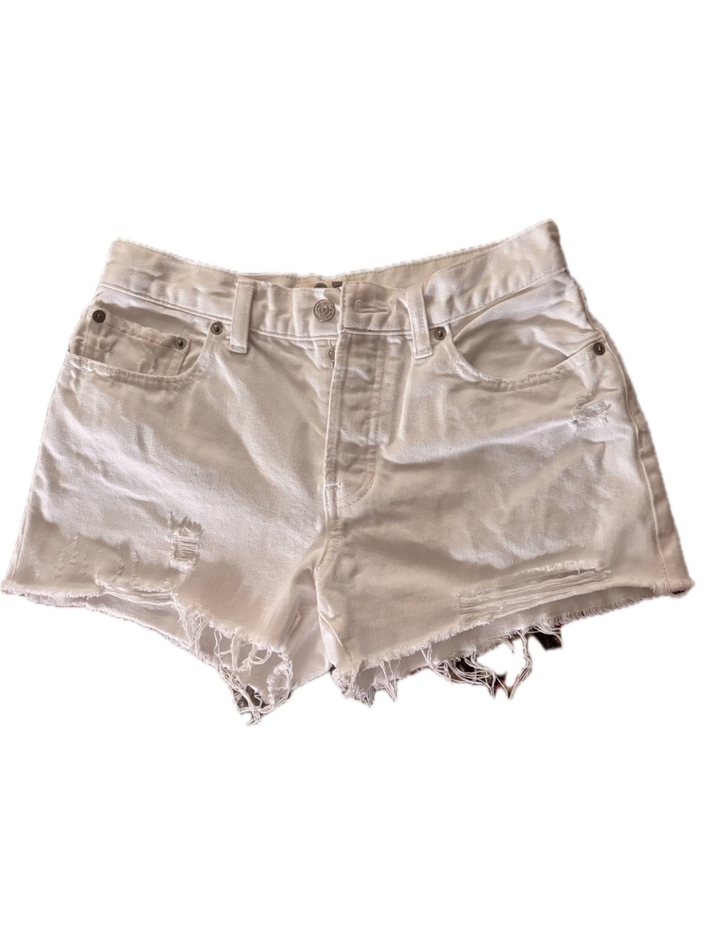 We The Free - White Distressed Button-Fly Denim Cutoff Shorts - Boho Chic